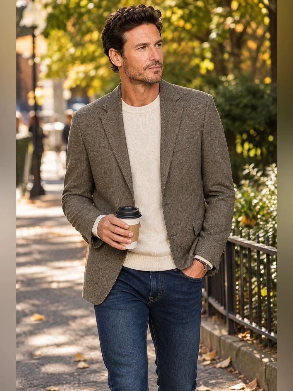 Nate’s Clothing Men’s Brown Tweed Blazer Sport Coat Classic Heritage 2 Button